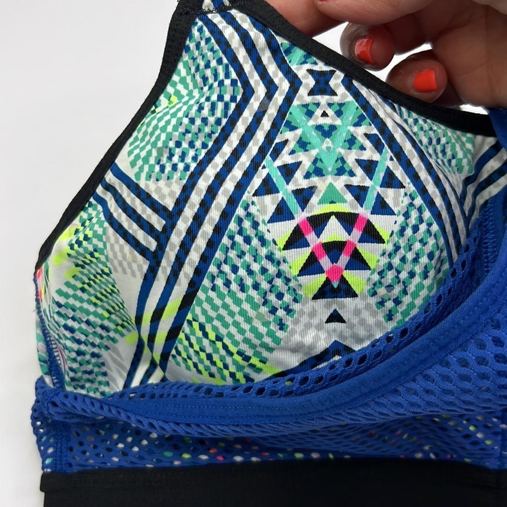 VICTORIA’S SECRET VSX SPORTS BRA BLUE MESH GEOMETRIC PRINT SZ 36C - Picture 5 of 9
